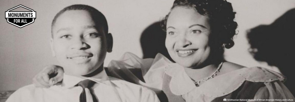black and white photo of Emmett Till and Mamie Mobley-Till